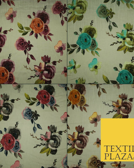 Vintage Artsy Flower Summer Luxury 100% Pure Printed Floral Cotton Linen Fabric