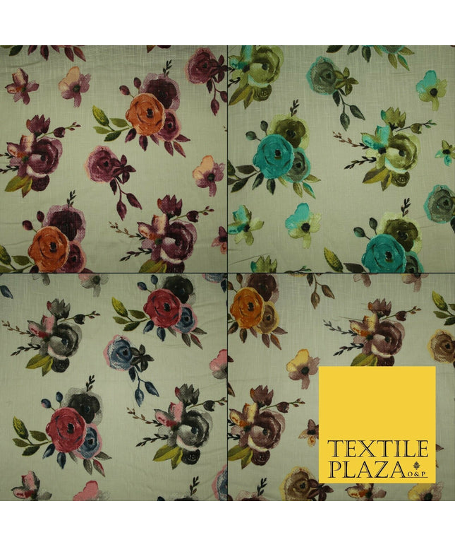 Vintage Artsy Flower Summer Luxury 100% Pure Printed Floral Cotton Linen Fabric