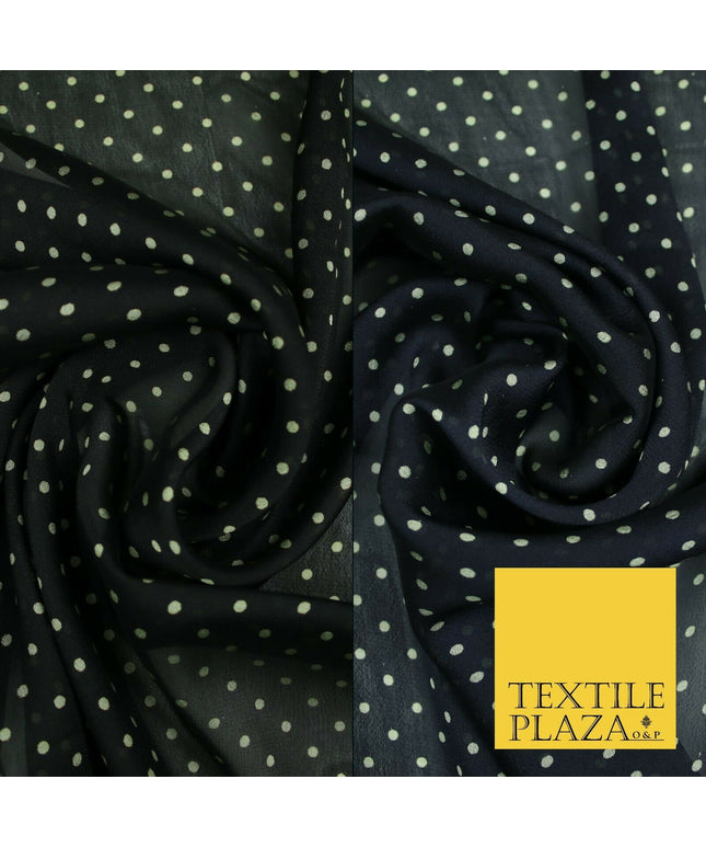 Small Ivory Ecru 3mm Polka Dot Spotted Printed Sheen Soft Georgette Dress Fabric