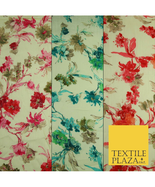 Artsy Orchid Lily Mix Summer Luxury 100% Pure Printed Floral Cotton Linen Fabric