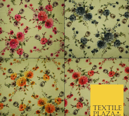 Scattered Carnations Summer Luxury 100% Pure Printed Floral Cotton Linen Fabric