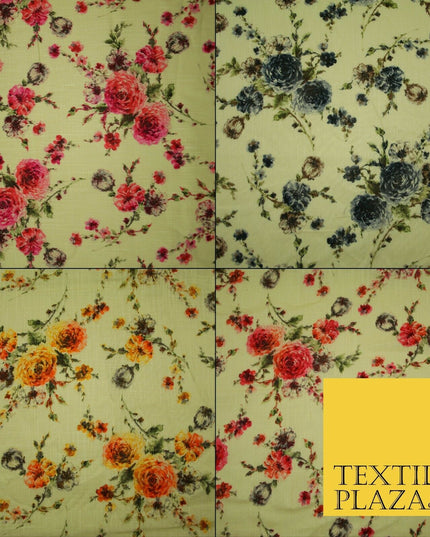 Scattered Carnations Summer Luxury 100% Pure Printed Floral Cotton Linen Fabric