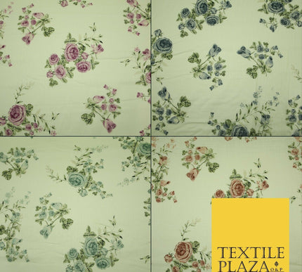 Vintage Rose Cluster Summer Luxury 100% Pure Printed Floral Cotton Linen Fabric