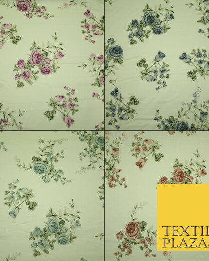 Vintage Rose Cluster Summer Luxury 100% Pure Printed Floral Cotton Linen Fabric