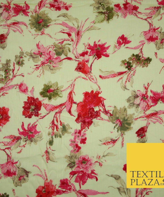 Artsy Orchid Lily Mix Summer Luxury 100% Pure Printed Floral Cotton Linen Fabric