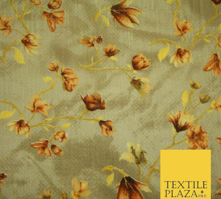 Bluebell Flower Branch Summer Luxury 100%Pure Printed Floral Cotton Linen Fabric