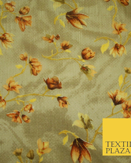 Bluebell Flower Branch Summer Luxury 100%Pure Printed Floral Cotton Linen Fabric