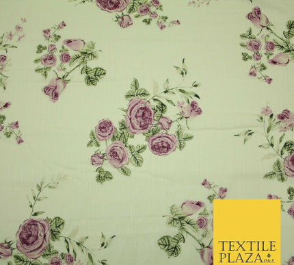 Vintage Rose Cluster Summer Luxury 100% Pure Printed Floral Cotton Linen Fabric