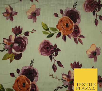 Vintage Artsy Flower Summer Luxury 100% Pure Printed Floral Cotton Linen Fabric