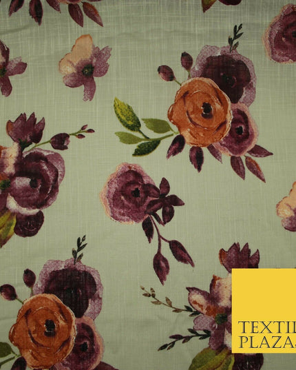 Vintage Artsy Flower Summer Luxury 100% Pure Printed Floral Cotton Linen Fabric