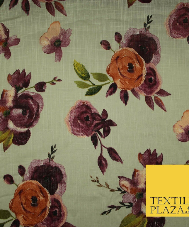 Vintage Artsy Flower Summer Luxury 100% Pure Printed Floral Cotton Linen Fabric