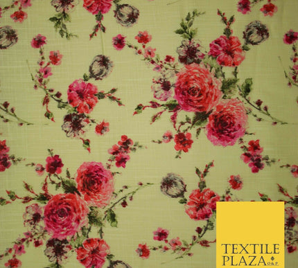 Scattered Carnations Summer Luxury 100% Pure Printed Floral Cotton Linen Fabric