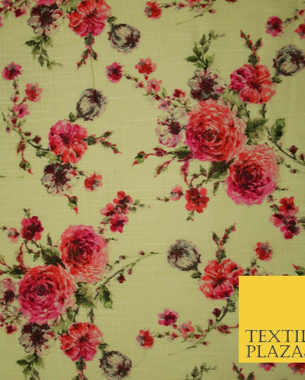 Scattered Carnations Summer Luxury 100% Pure Printed Floral Cotton Linen Fabric
