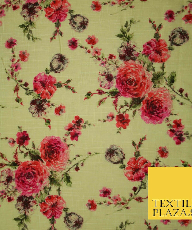 Scattered Carnations Summer Luxury 100% Pure Printed Floral Cotton Linen Fabric