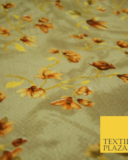 Bluebell Flower Branch Summer Luxury 100%Pure Printed Floral Cotton Linen Fabric