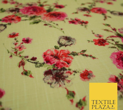 Scattered Carnations Summer Luxury 100% Pure Printed Floral Cotton Linen Fabric