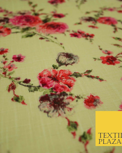 Scattered Carnations Summer Luxury 100% Pure Printed Floral Cotton Linen Fabric