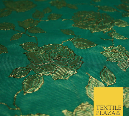Luxury Textured Gold Floral Rose Brocade Dress Fabric Metallic Fancy 5 COLOURS