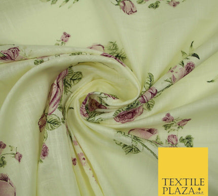 Vintage Rose Cluster Summer Luxury 100% Pure Printed Floral Cotton Linen Fabric