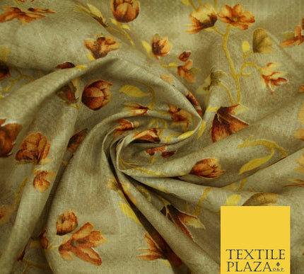 Bluebell Flower Branch Summer Luxury 100%Pure Printed Floral Cotton Linen Fabric