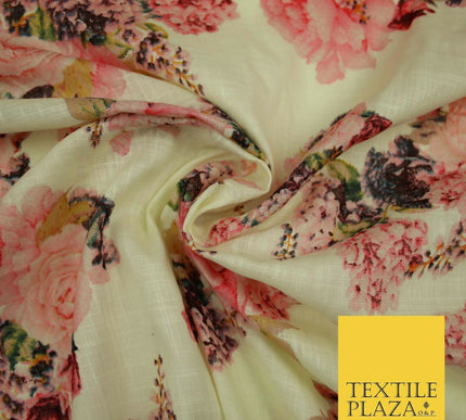 Vintage Carnation Bouquets Luxury 100% Pure Printed Floral Cotton Linen Fabric