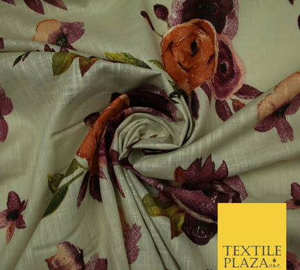 Vintage Artsy Flower Summer Luxury 100% Pure Printed Floral Cotton Linen Fabric