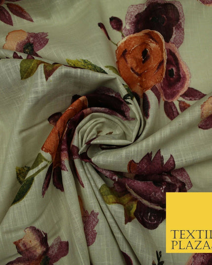 Vintage Artsy Flower Summer Luxury 100% Pure Printed Floral Cotton Linen Fabric