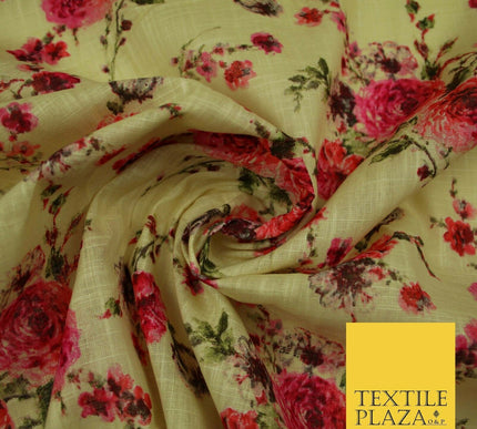 Scattered Carnations Summer Luxury 100% Pure Printed Floral Cotton Linen Fabric