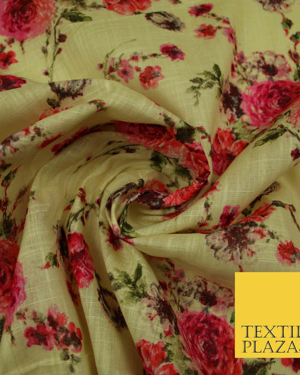 Scattered Carnations Summer Luxury 100% Pure Printed Floral Cotton Linen Fabric