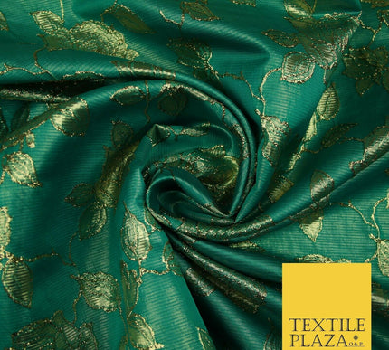 Luxury Textured Gold Floral Rose Brocade Dress Fabric Metallic Fancy 5 COLOURS