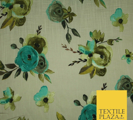 Vintage Artsy Flower Summer Luxury 100% Pure Printed Floral Cotton Linen Fabric