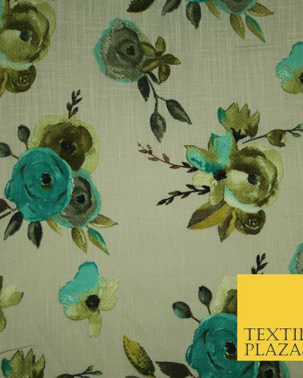Vintage Artsy Flower Summer Luxury 100% Pure Printed Floral Cotton Linen Fabric
