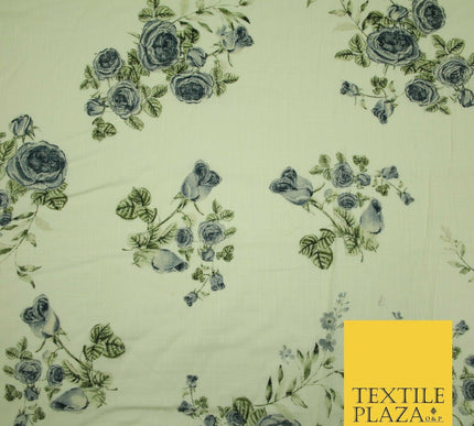 Vintage Rose Cluster Summer Luxury 100% Pure Printed Floral Cotton Linen Fabric