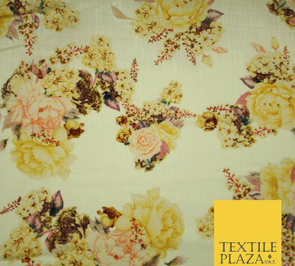Vintage Carnation Bouquets Luxury 100% Pure Printed Floral Cotton Linen Fabric