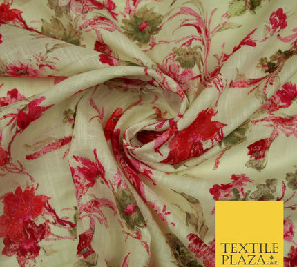 Artsy Orchid Lily Mix Summer Luxury 100% Pure Printed Floral Cotton Linen Fabric