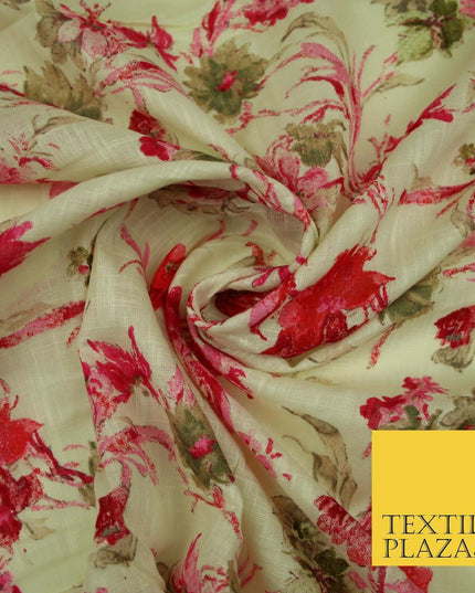 Artsy Orchid Lily Mix Summer Luxury 100% Pure Printed Floral Cotton Linen Fabric