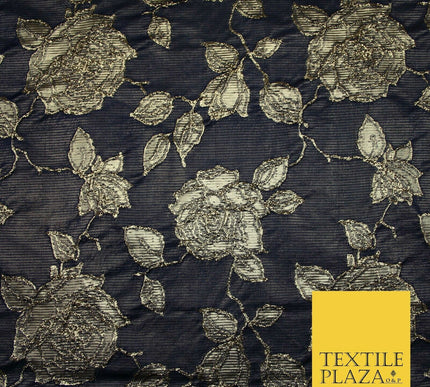 Luxury Textured Gold Floral Rose Brocade Dress Fabric Metallic Fancy 5 COLOURS