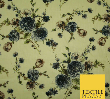 Scattered Carnations Summer Luxury 100% Pure Printed Floral Cotton Linen Fabric