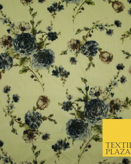 Scattered Carnations Summer Luxury 100% Pure Printed Floral Cotton Linen Fabric