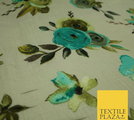 Vintage Artsy Flower Summer Luxury 100% Pure Printed Floral Cotton Linen Fabric