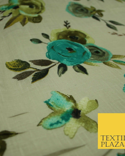 Vintage Artsy Flower Summer Luxury 100% Pure Printed Floral Cotton Linen Fabric