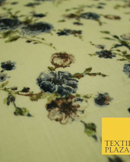 Scattered Carnations Summer Luxury 100% Pure Printed Floral Cotton Linen Fabric