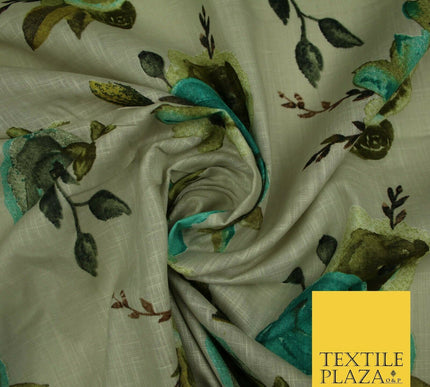 Vintage Artsy Flower Summer Luxury 100% Pure Printed Floral Cotton Linen Fabric