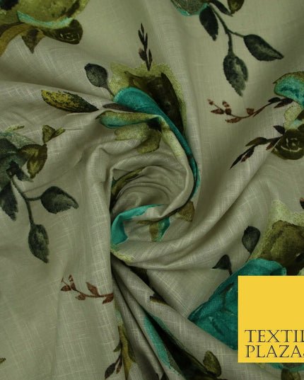 Vintage Artsy Flower Summer Luxury 100% Pure Printed Floral Cotton Linen Fabric