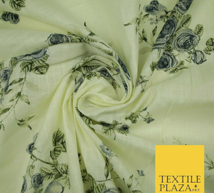 Vintage Rose Cluster Summer Luxury 100% Pure Printed Floral Cotton Linen Fabric