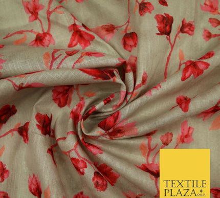 Bluebell Flower Branch Summer Luxury 100%Pure Printed Floral Cotton Linen Fabric