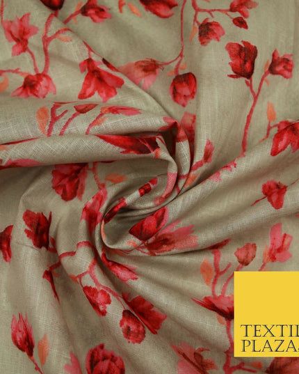 Bluebell Flower Branch Summer Luxury 100%Pure Printed Floral Cotton Linen Fabric