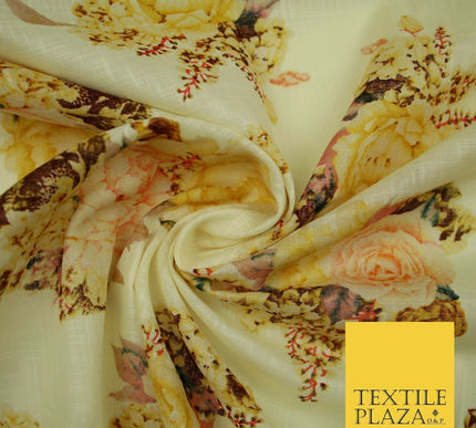 Vintage Carnation Bouquets Luxury 100% Pure Printed Floral Cotton Linen Fabric