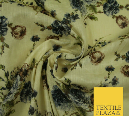 Scattered Carnations Summer Luxury 100% Pure Printed Floral Cotton Linen Fabric