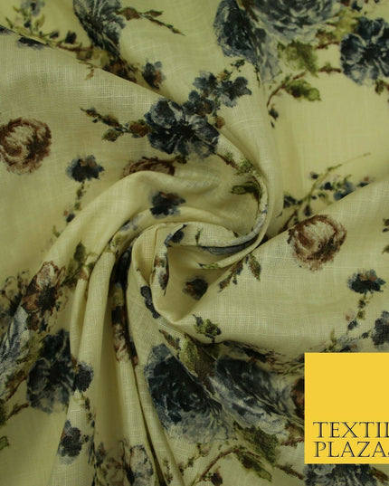 Scattered Carnations Summer Luxury 100% Pure Printed Floral Cotton Linen Fabric